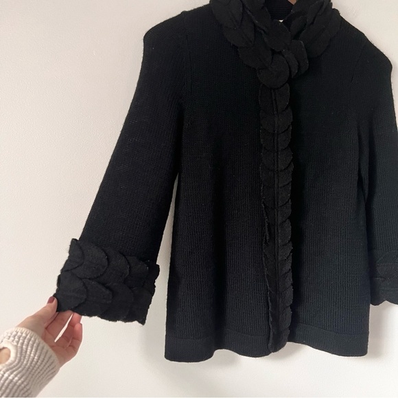 Anthropologie Moth Black Leaf Snap Front Cardigan - Picture 10 of 11